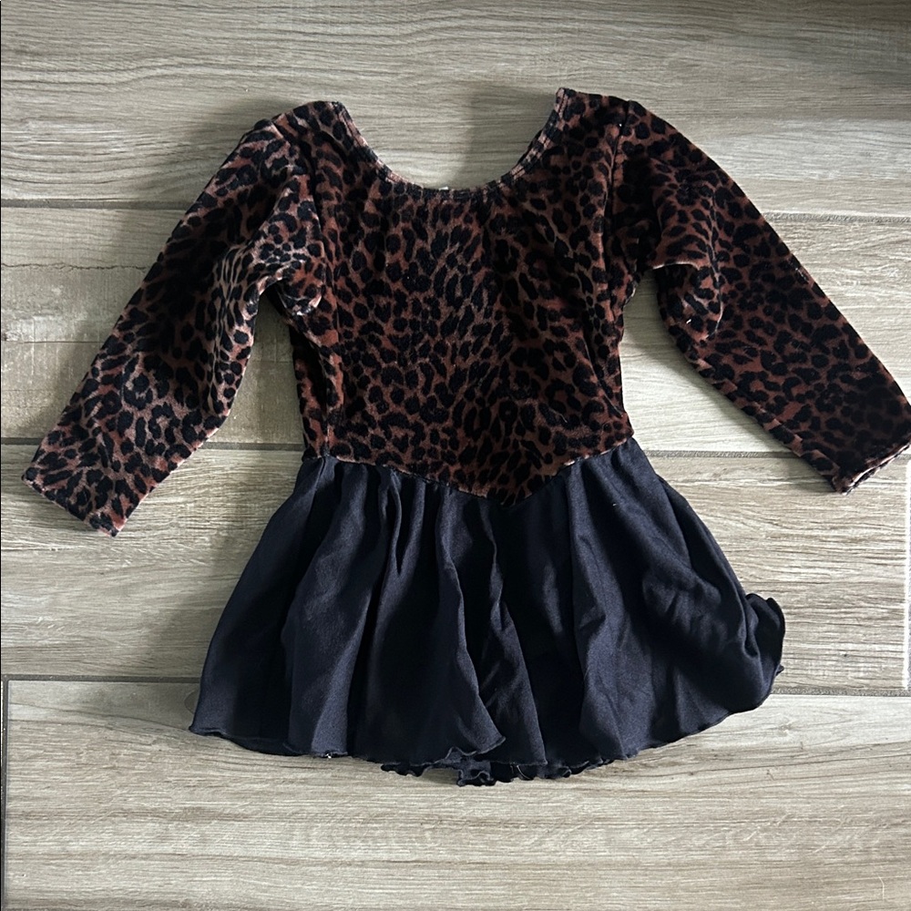 Leopard Velvet leotard with Black Skirted Hem